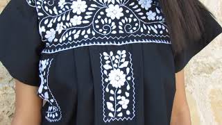 Mexican Dress Puebla Solid Embroidery by Leos Imports