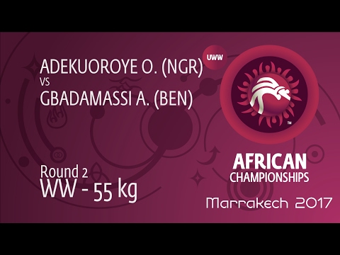 Round 2 WW - 55 kg: O. ADEKUOROYE (NGR) df. A. GBADAMASSI (BEN) by FALL, 10-0