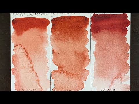 Daniel Smith Deep Scarlet, Perylene Maroon and Quinacridone Burnt Scarlet/swatches and color mixes
