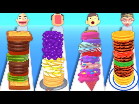 SANDWICH RUNNER vs PANCAKE RUN vs ICE CREAM RUNNER vs BURGER RUSH - Quadruple Game Max levels ios