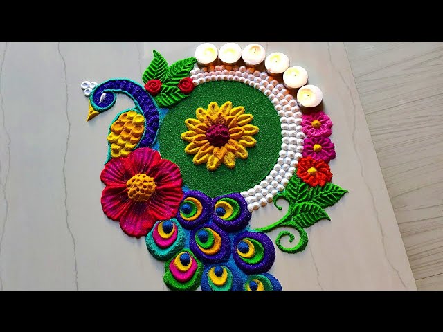 Satisfying peacock rangoli design by jyoti rathod