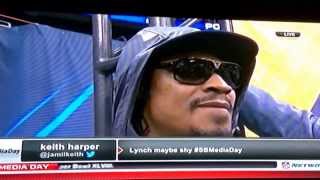 Marshawn Lynch Super Bowl 48 media day interviewed by Deion Sanders.
