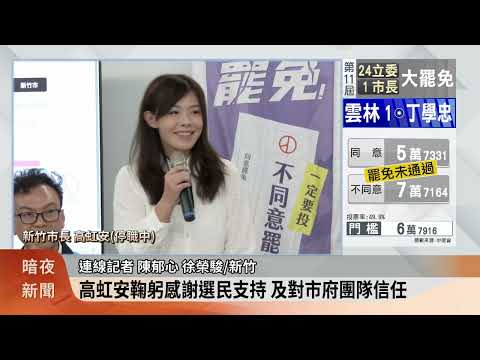 新竹市長高虹安罷免結果 不同意超過11萬票