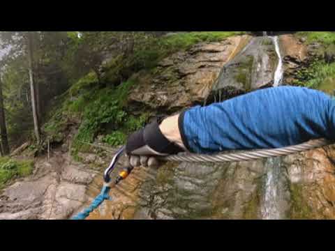 Tightrope walk during the Murren Via Ferrata, Switzerland