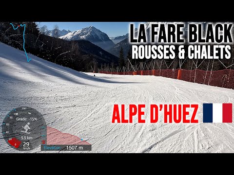 [4K] Skiing Alpe d'Huez, La Fare Black from Lac Blanc via Rousses & Chalets, France, GoPro HERO13