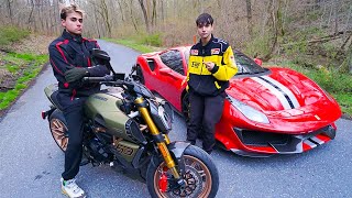 WE RACED! (Lamborghini Ducati Bike vs Ferrari 488 