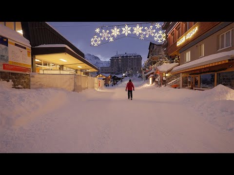 Snowy Fairytale Village Walk in Mürren, Switzerland Winter 4K