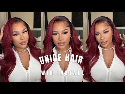 PRE-COLORED BURGUNDY RED WITH DARK ROOTS WIG INSTALL |...