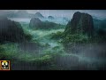 Jungle Ambience with Pouring Rain and Rainforest Animal Sounds in the Evening to Sleep, Study, Relax