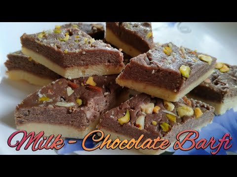 Two Layer Chocolate burfi, Double layer Milk Powder Burfi, Easy Burfi Recipe, Burfi in 15 minutes.