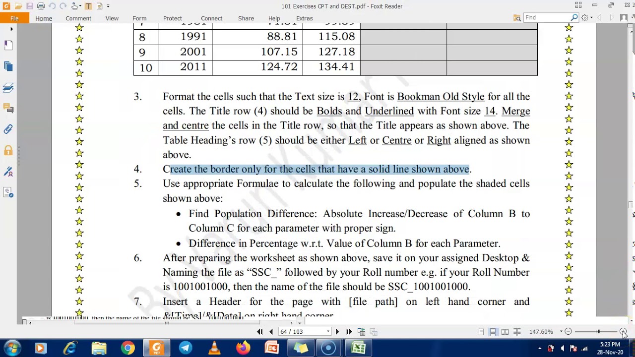 SSC CPT Excel Exercise 4 (PDF Ex 62):