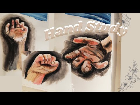 Hands study. Pen and acrylic