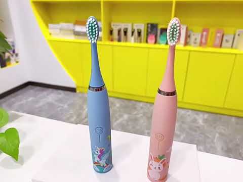 Детская электрическая зубная щетка ультразвуковая с аккумулятором 6 сменных насадок Toothbrush Rabbit розовый (GS-115015) Video #1