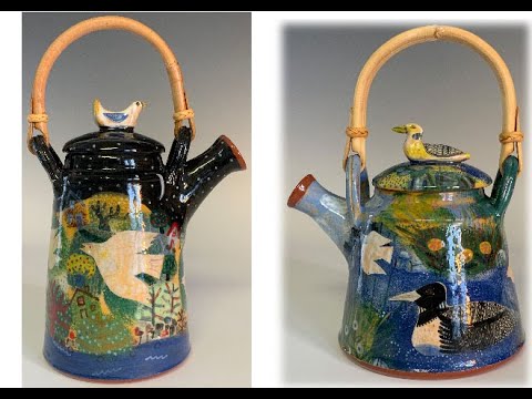 Unpacking a clear glaze/underglaze painted kiln load, cone 04