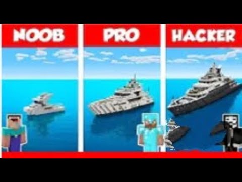 Minecraft Noob vs PRo vs hacker:modern yacht house build challenge in minecraft/ animation