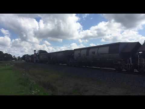 2 Pacific National coal trains at Moss Vale NSW