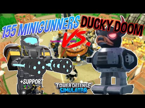 Can 155 MINIGUNNERS take down the MECHA DUCKY DOOM?! (Tower Defense Simulator - ROBLOX)