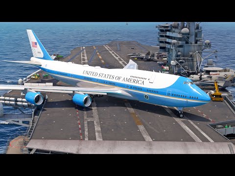Impossible Takeoff! Air Force One 747 Takes Off from an Aircraft Carrier!