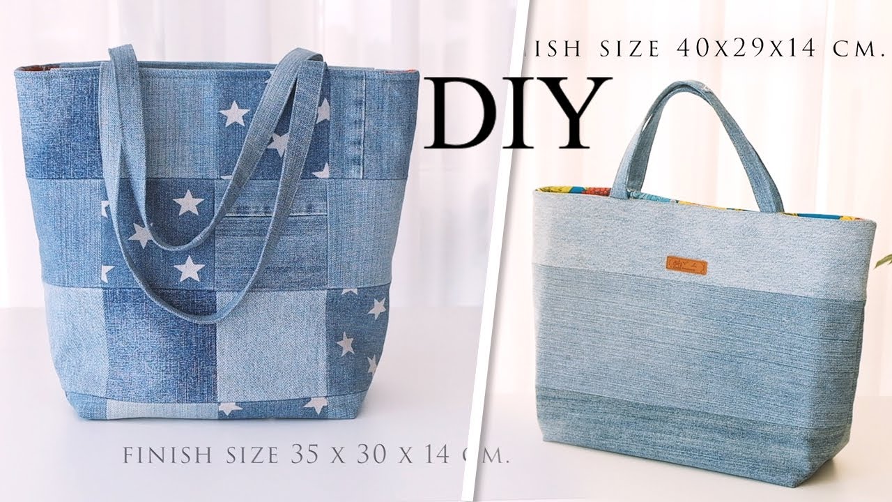 How to make recycled denim tote bag | sewing | easy | tutorial