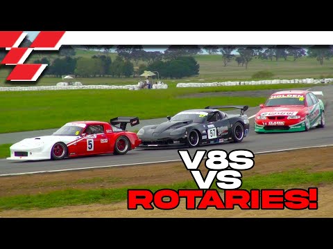 Rotary RX7 holds off V8 Supercar and Big Block Corvette!