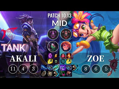 TLN Tank Akali vs Zoe Mid - KR Patch 10.13