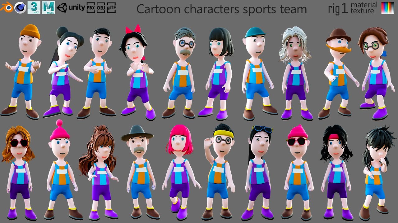 Equipe de esportes de personagens de desenhos animados Modelo 3D