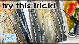 This one trick creates EASY watercolor birch trees!