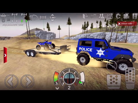 Offroad Outlaws Blue Police Jeep 4x4 - Attach Trailer and Transport ATV - Android Gameplay