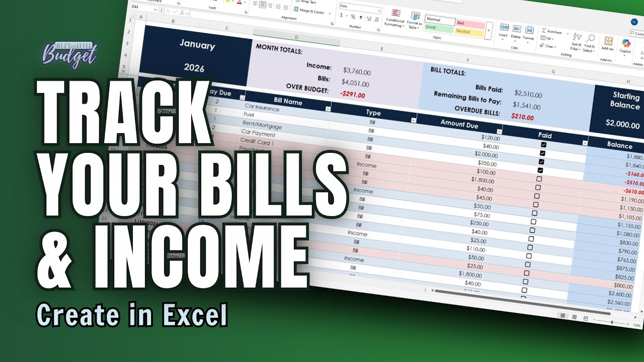 Create an Income & Bill Pay Budget Tracker in Excel (Step-By-Step)