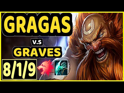 GRAGAS vs GRAVES - 8/1/9 KDA JUNGLE GAMEPLAY - EUW Ranked GRANDMASTER
