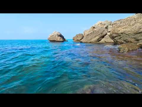 The Perfect Mediterranean Beach Scene, Rocks, Blue Water & Waves - 4k HDR