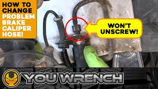 How to Change PROBLEM Brake Caliper Hose - Brake Line Nut Won't Unscrew!