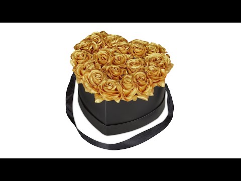 Schwarze Rosenbox mit 18 goldenen Rosen Schwarz - Gold - Papier - Kunststoff - Textil - 22 x 13 x 19 cm