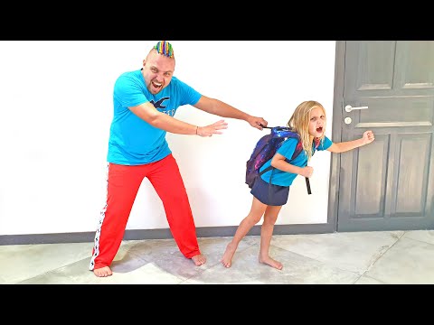 Alisa and Dad - Kids Daily Routine and Preparation for School in Los Angeles, California