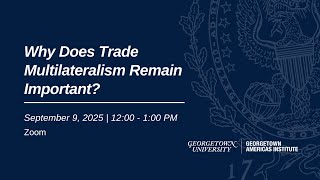 Why Does Trade Multilateralism Remain Important?