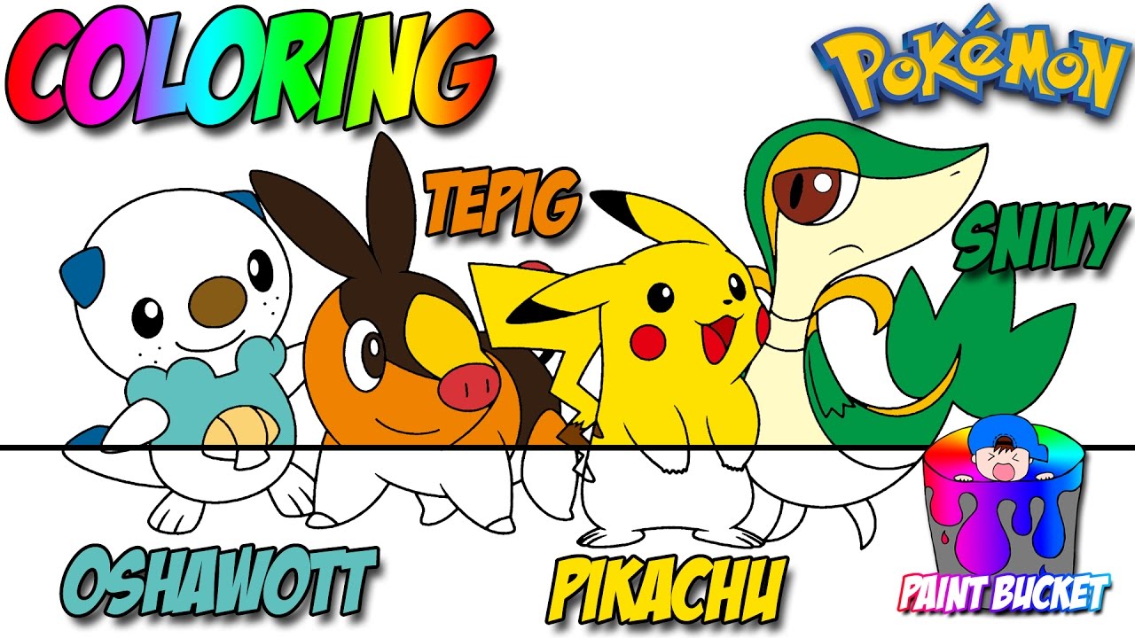 Pokemon Coloring Pages - Oshawott, Tepig, Snivy and Pikachu Pokemon Coloring Book