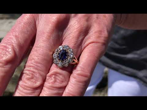 Georgian Gold & Silver Sapphire Diamond Cluster Ring