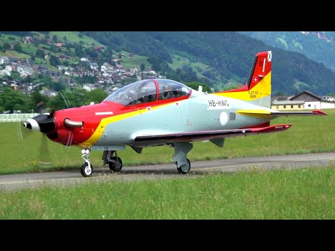 Spanish Air Force Brand New Pilatus PC21 / Landing and Taxi at Buochs Airport