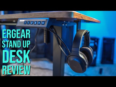 ErGear Electric Standing Desk with 5 Solid Wood Drawers, 48 x 26 Inches Whole Piece Desktop, with Desktop Riser Stand, Compatible with C-Clamp Monitor Arms, Modern Office Desk, Dark Walnut video review thumbnail
