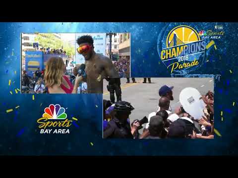 Jordan Bell Gets Of The Bus & Takes A Fans Drink | 2018 Warriors Championship Parade