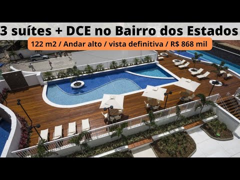 Apartamento à venda em João Pessoa-PB, Bairro dos Estados. 3 suítes + DCE, andar alto, R$ 868 mil.