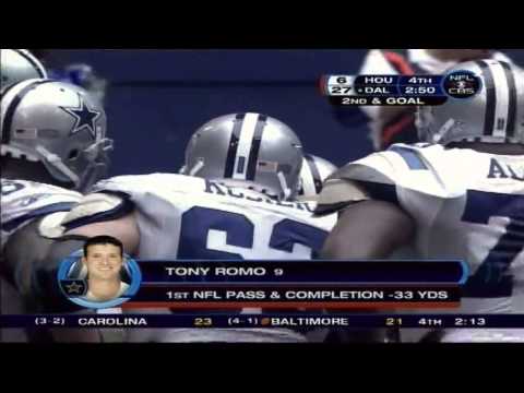 Tony Romo's first official Pass in the nfl called by Brad & Charlie