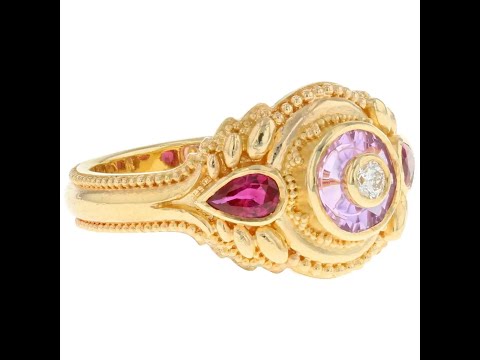 Pink Sapphire 'Torus', Ruby and Diamond Cocktail Ring