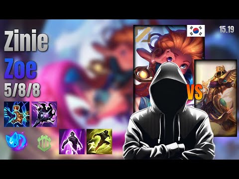 Zinie Mid Zoe vs Azir lol KR solo rank Full Game 15.19 | Zinie 조이 vs 아지르