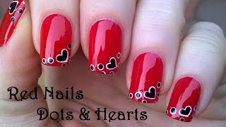 RED NAILS With Dot & HEART Nail Design / Valentine's Day