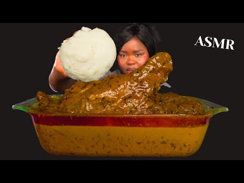 ASMR FUFU & PALMNUT SOUP MUKBANG |BBQ turkey wings banga soup| No Talking) Soft Eating Sounds