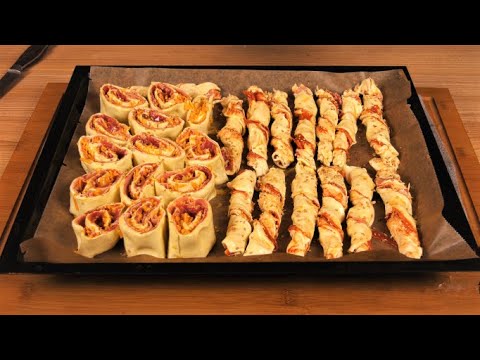 2 Blätterteig Rezepte-Blätterteigschnecken und Blätterteigstangen mit Schinken Salami und Frischkäse