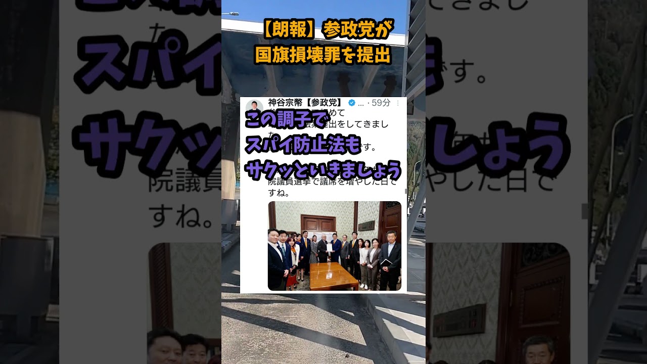 【朗報】参政党が国旗損壊罪を提出！#参政党#神谷宋幣#国旗損壊罪#スパイ防止法#外国人土地規制 #高市早苗