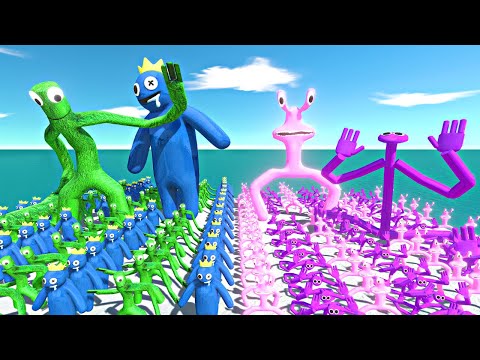 Rainbow Friends Green + Blue vs Rainbow Friends Purple + Pink - Animal Revolt Battle Simulator