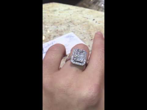 14K White Gold Rectangle Cluster Ring